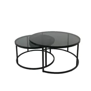 Bilde av Oceanside Sofabord Rund 2stk Grey glass m sorte ...